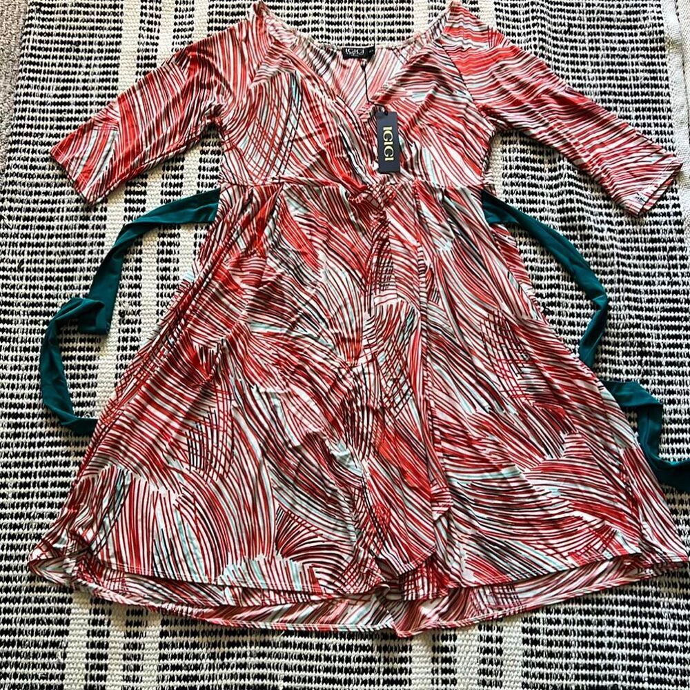 Igigi size 14/16 red and white empire waist Dress back tie NWT